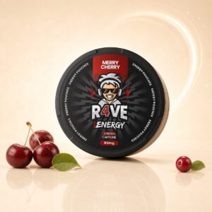 RAVE Merry Cherry 80mg caffeine pouch tin