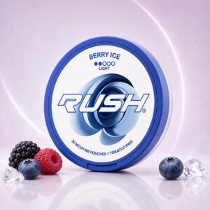 Rush Berry Ice 6mg Nicotine Pouches — 6mg nicotine per pouch, slim format, 20 pouches