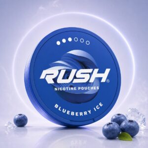 RUSH Blueberry Ice 11.2mg — 11.2mg nicotine per pouch, slim format, 20 pouches