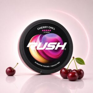 Rush Cherry Chill 21mg Nicotine Pouches — 21mg nicotine per pouch, slim format, 20 pouches