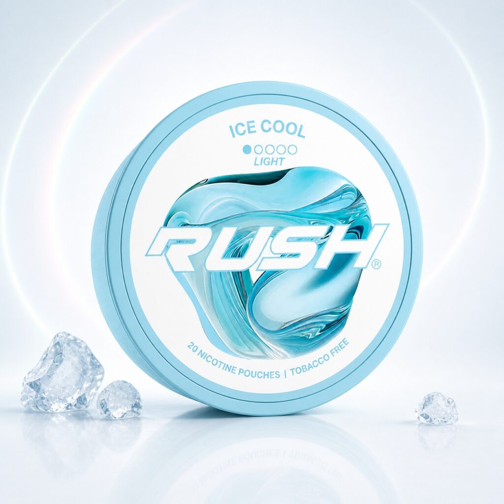 Rush Ice Cool 6mg Nicotine Pouches — 6mg nicotine per pouch, slim format, 20 pouches
