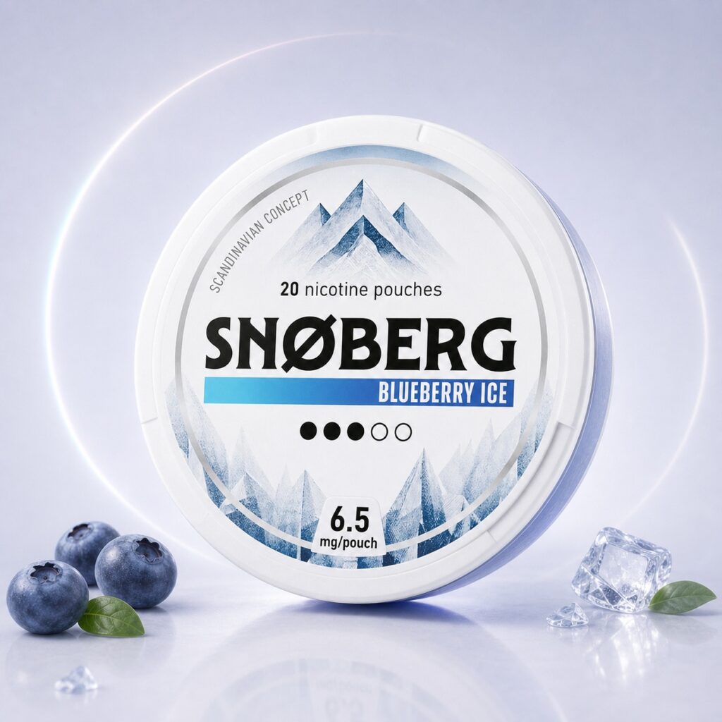 Snoberg Blueberry Ice 6.5mg Nicotine Pouches — 6.5mg nicotine per pouch, slim format, 20 pouches