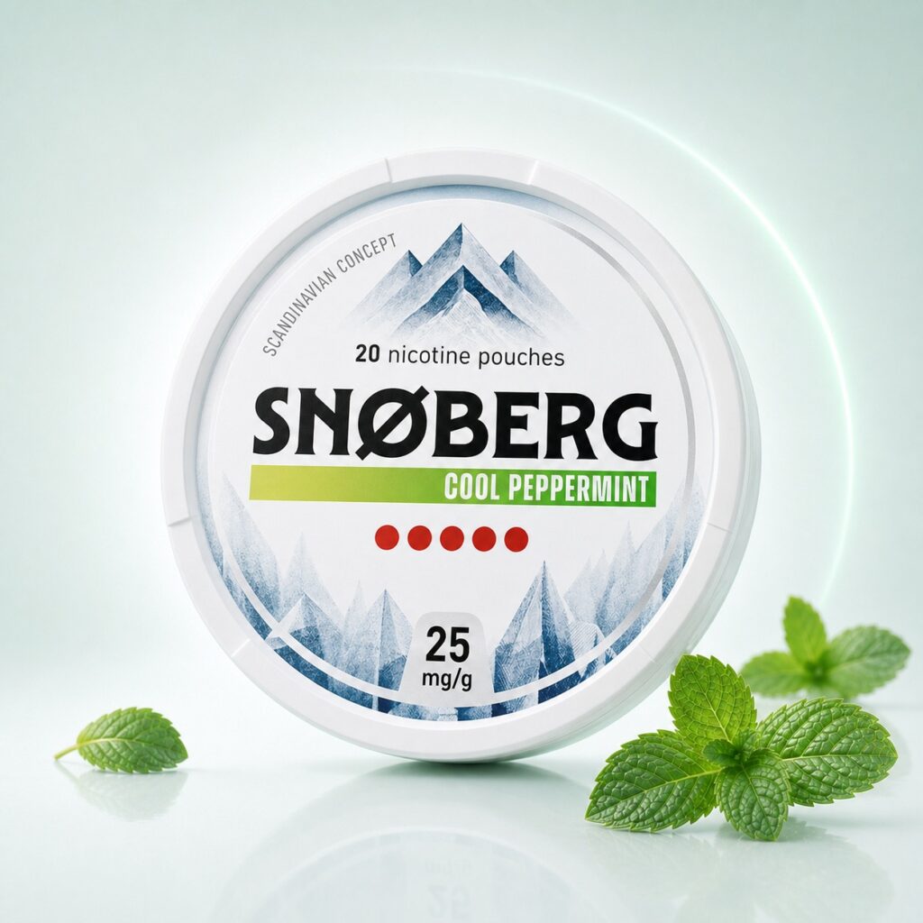 Snoberg Cool Peppermint 25mg Nicotine Pouches — 25mg nicotine per pouch, slim format, 20 pouches