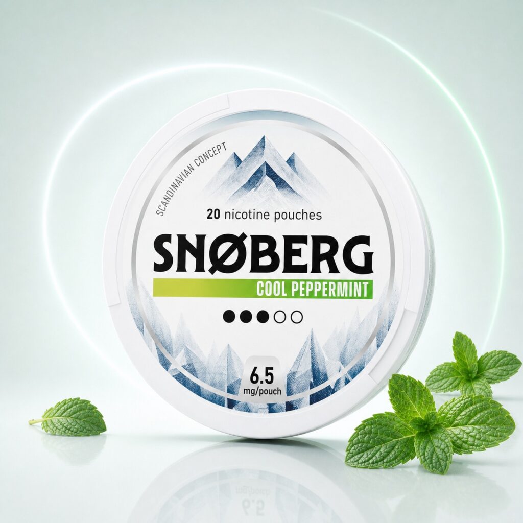 Snoberg Cool Peppermint 6.5mg Nicotine Pouches — 6.5mg nicotine per pouch, slim format, 20 pouches