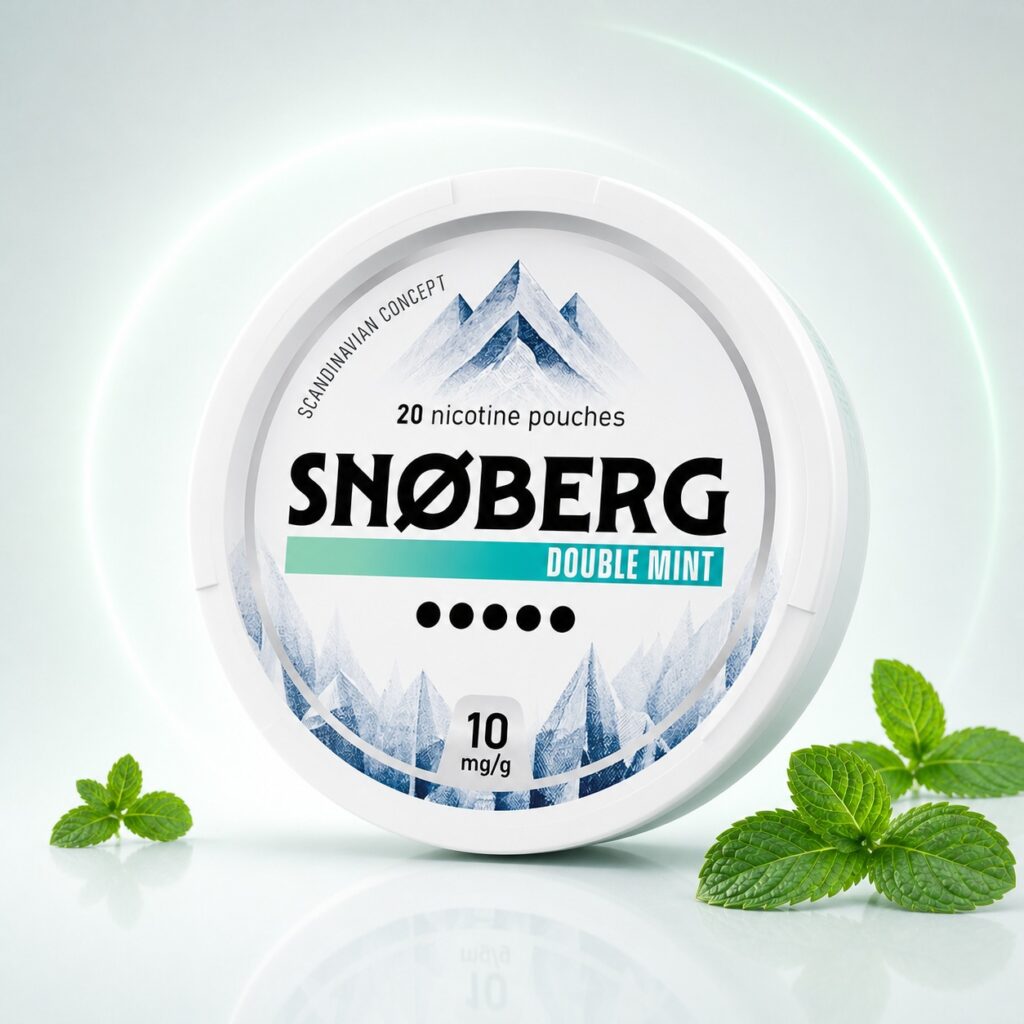 Snoberg Double Mint 10mg Nicotine Pouches — 10mg nicotine per pouch, slim format, 20 pouches