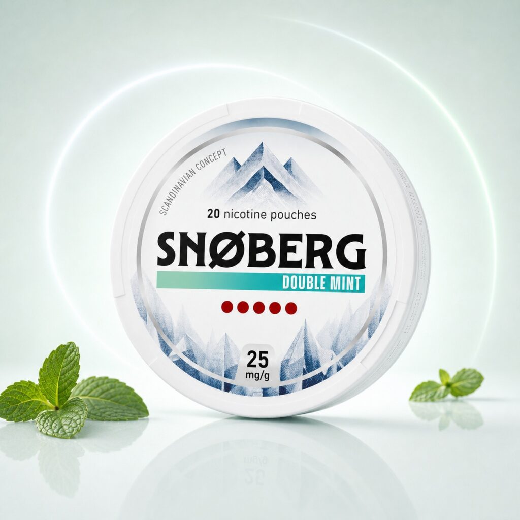 Snoberg Double Mint 25mg Nicotine Pouches — 25mg nicotine per pouch, slim format, 20 pouches