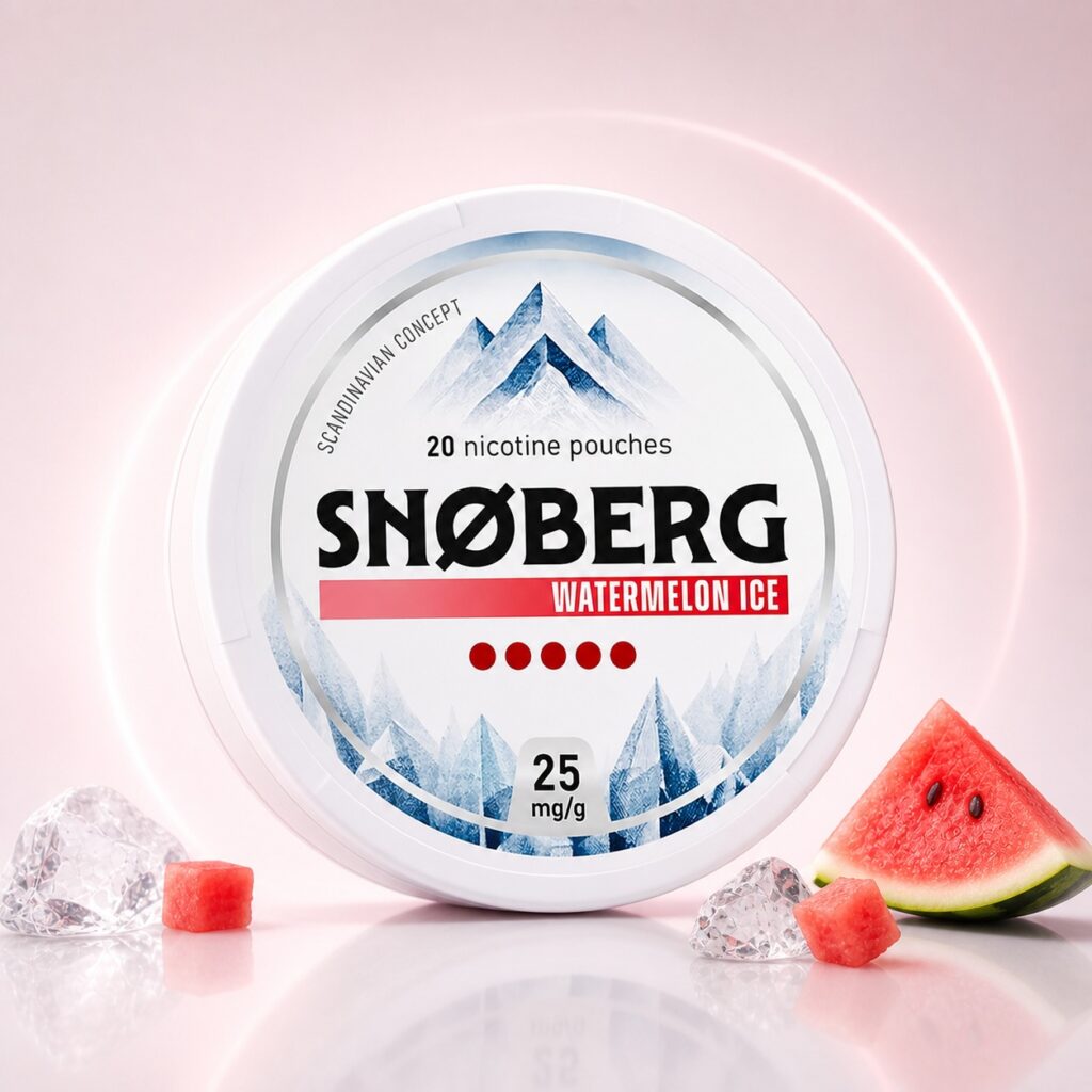 Snoberg Watermelon Ice 25mg Nicotine Pouches — 25mg nicotine per pouch, slim format, 20 pouches