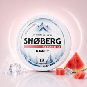 Snoberg Watermelon Ice 6.5mg Nicotine Pouches — 6.5mg nicotine per pouch, slim format, 20 pouches