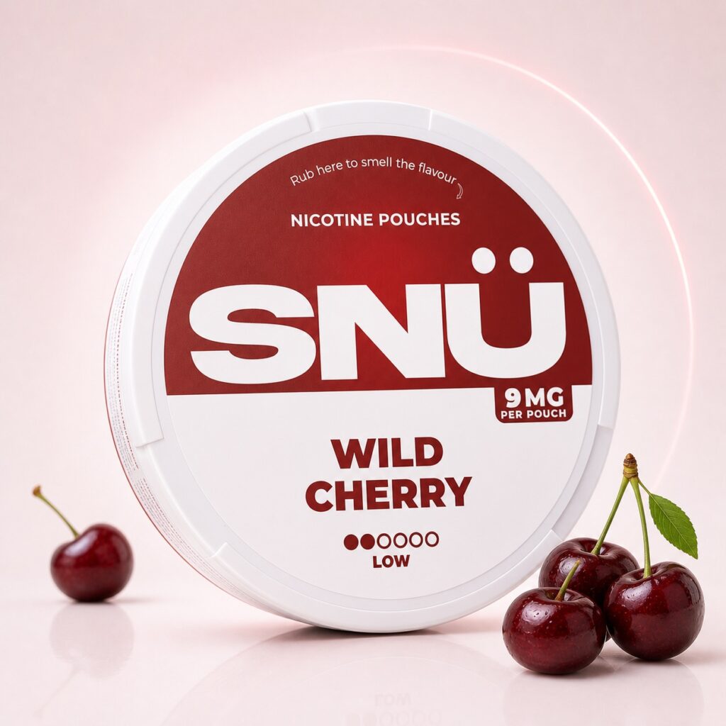 SNU Wild Cherry 9mg Nicotine Pouches — 9mg nicotine per pouch, slim format, 20 pouches