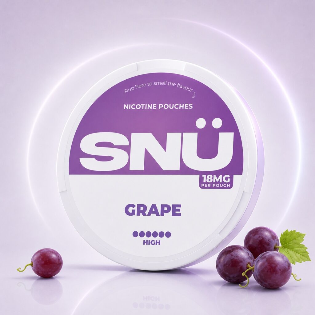 SNU Grape 18mg Nicotine Pouches — 18mg nicotine per pouch, slim format, 20 pouches