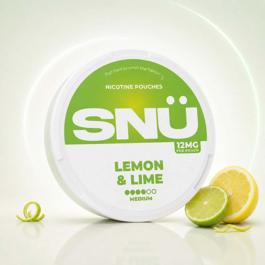 SNU Lemon & Lime 12mg Nicotine Pouches — 12mg nicotine per pouch, slim format, 20 pouches