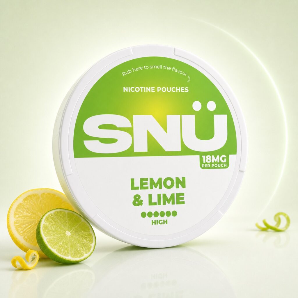 SNU Lemon & Lime 18mg Nicotine Pouches — 18mg nicotine per pouch, slim format, 20 pouches