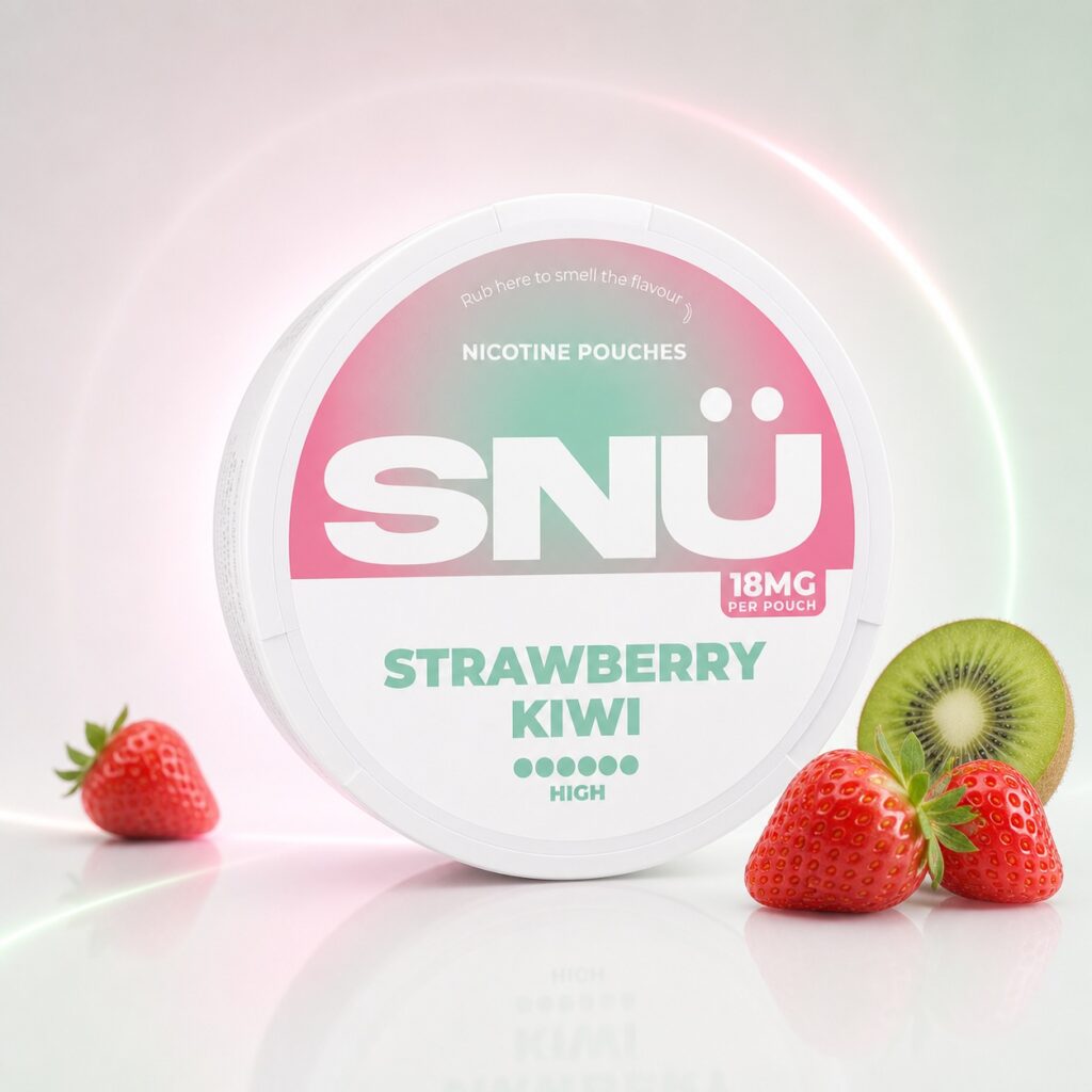 SNU Strawberry Kiwi 18mg Nicotine Pouches — 18mg nicotine per pouch, slim format, 20 pouches