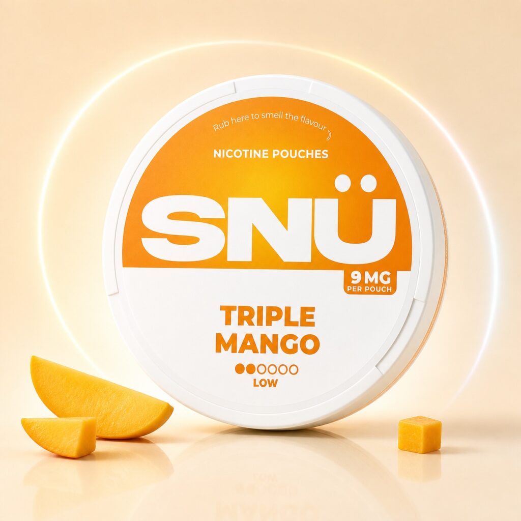 SNU Triple Mango 9mg Nicotine Pouches — 9mg nicotine per pouch, slim format, 20 pouches