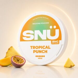 SNU Tropical Punch 18mg Nicotine Pouches — 18mg nicotine per pouch, slim format, 20 pouches