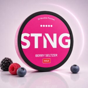 STNG Berry Seltzer 27.5mg Nicotine Pouches — 27.5mg nicotine per pouch, slim format, 20 pouches