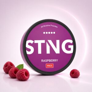 STNG Raspberry 27.5mg Nicotine Pouches — 27.5mg nicotine per pouch, slim format, 20 pouches