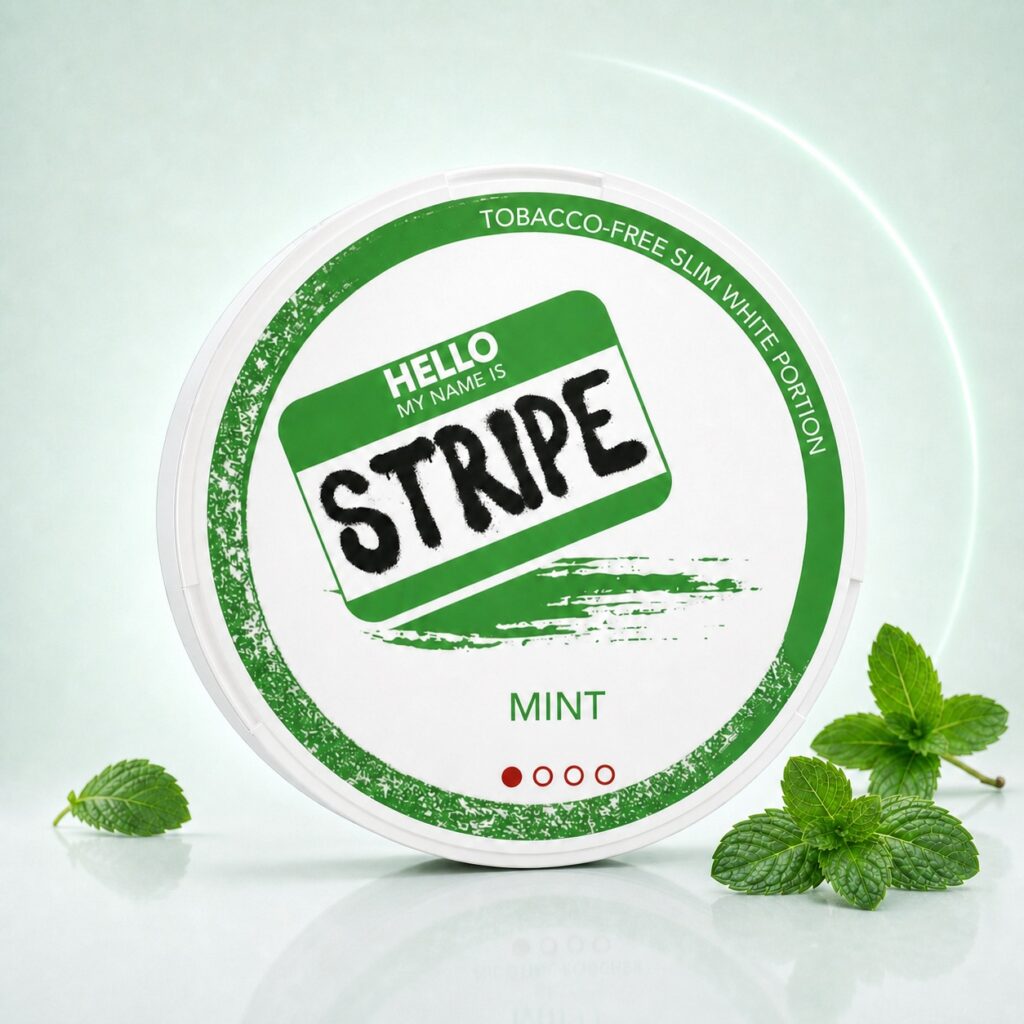 Stripe Mint 5mg Nicotine Pouches — 5mg nicotine per pouch, slim format, 20 pouches
