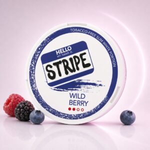 Stripe Wild Berry 10mg Nicotine Pouches — 10mg nicotine per pouch, slim format, 20 pouches
