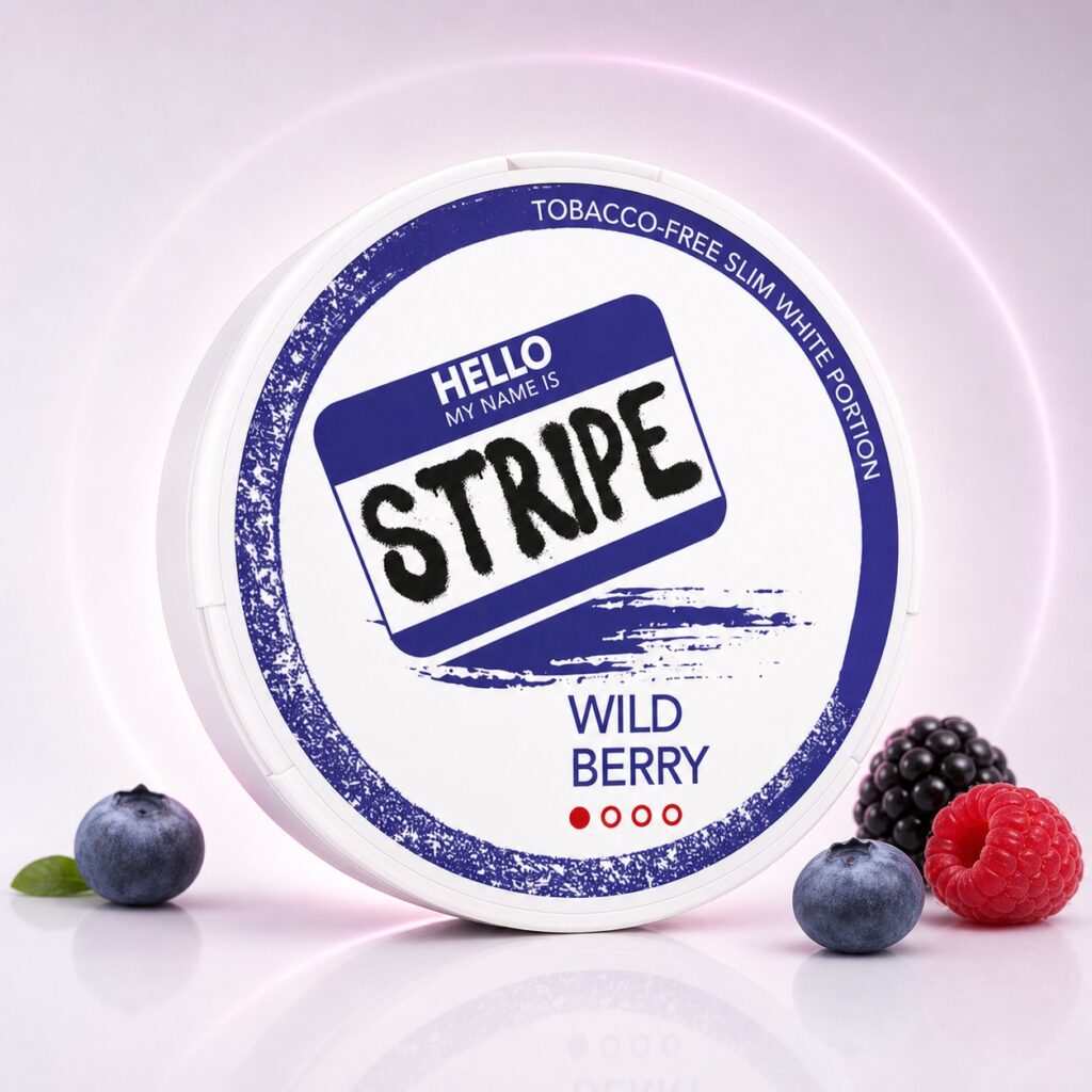 Stripe Wild Berry 5mg Nicotine Pouches — 5mg nicotine per pouch, slim format, 20 pouches