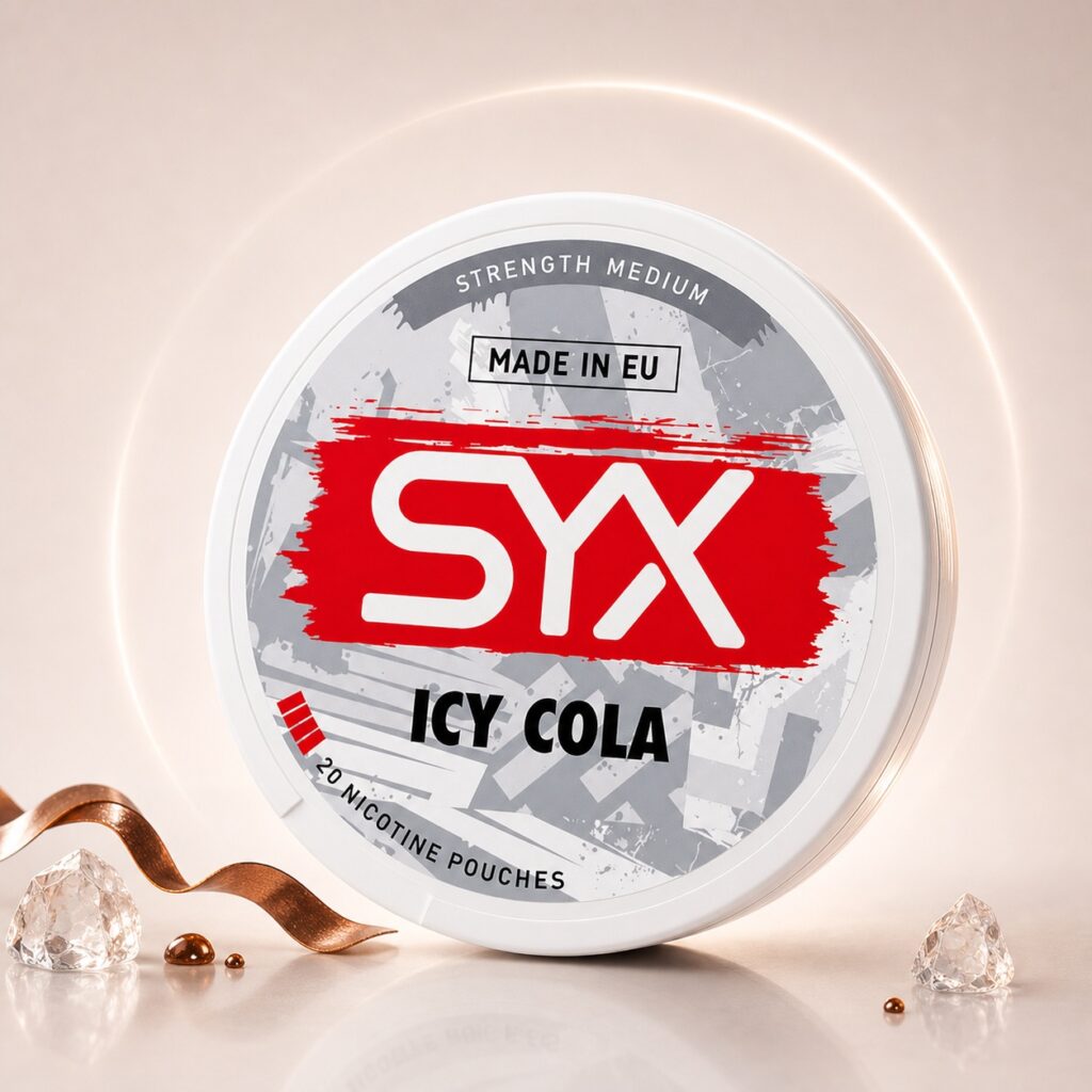 SYX Icy Cola 5.6mg Nicotine Pouches — 5.6mg nicotine per pouch, slim format, 20 pouches