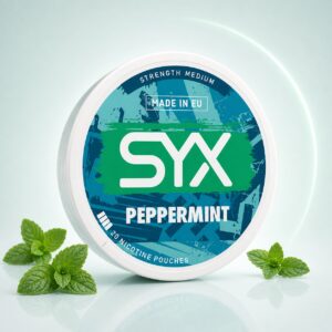 SYX Peppermint 5.6mg Nicotine Pouches — 5.6mg nicotine per pouch, slim format, 20 pouches
