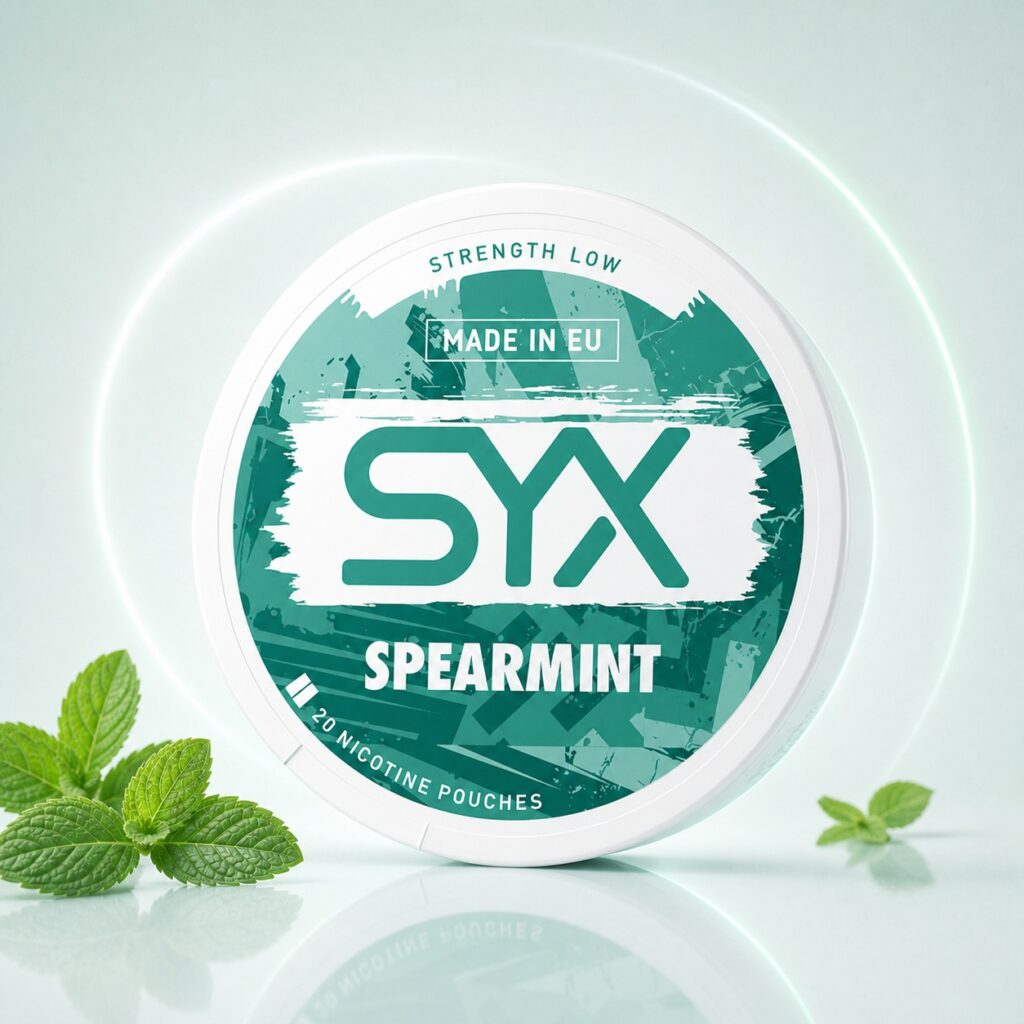SYX Spearmint 2.8mg Nicotine Pouches — 2.8mg nicotine per pouch, slim format, 20 pouches