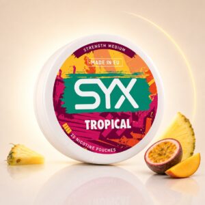 SYX Tropical 5.6mg Nicotine Pouches — 5.6mg nicotine per pouch, slim format, 20 pouches