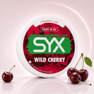 SYX Wild Cherry 2.8mg Nicotine Pouches — 2.8mg nicotine per pouch, slim format, 20 pouches