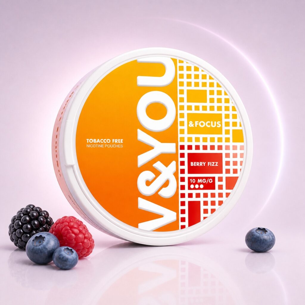 V&YOU Berry Fizz 6mg Nicotine Pouches — 6mg nicotine per pouch, slim format, 20 pouches