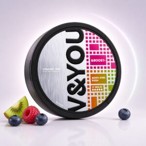 V&YOU Berry Kiwi Rush 15mg Nicotine Pouches — 15mg nicotine per pouch, slim format, 20 pouches