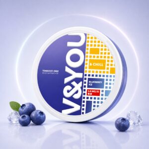 V&YOU Blueberry Ice 3.8mg Nicotine Pouches — 3.8mg nicotine per pouch, slim format, 20 pouches