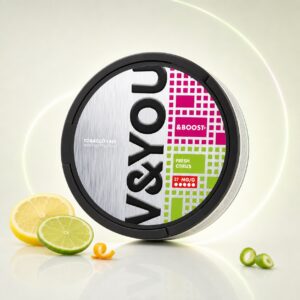 V&YOU Fresh Citrus 15mg Nicotine Pouches — 15mg nicotine per pouch, slim format, 20 pouches