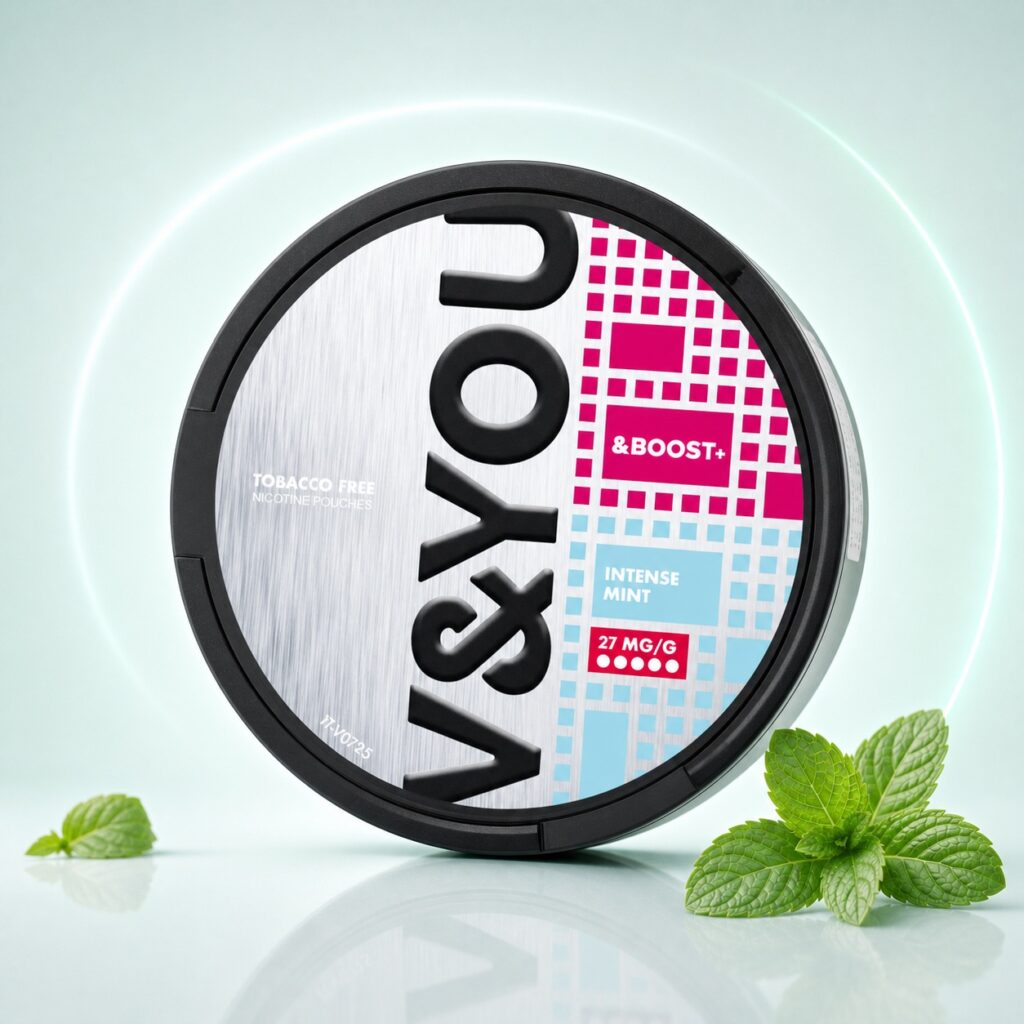 V&YOU Intense Mint 15mg Nicotine Pouches — 15mg nicotine per pouch, slim format, 20 pouches