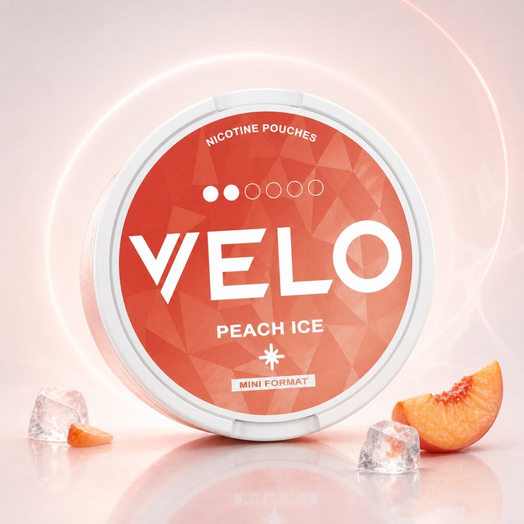 Velo Peach Ice 6mg Nicotine Pouches — 6mg nicotine per pouch, mini format, 15 pouches