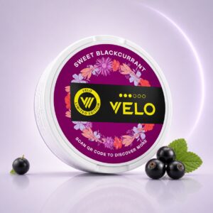 Velo Sweet Blackcurrant 8mg Nicotine Pouches — 8mg nicotine per pouch, slim format, 20 pouches