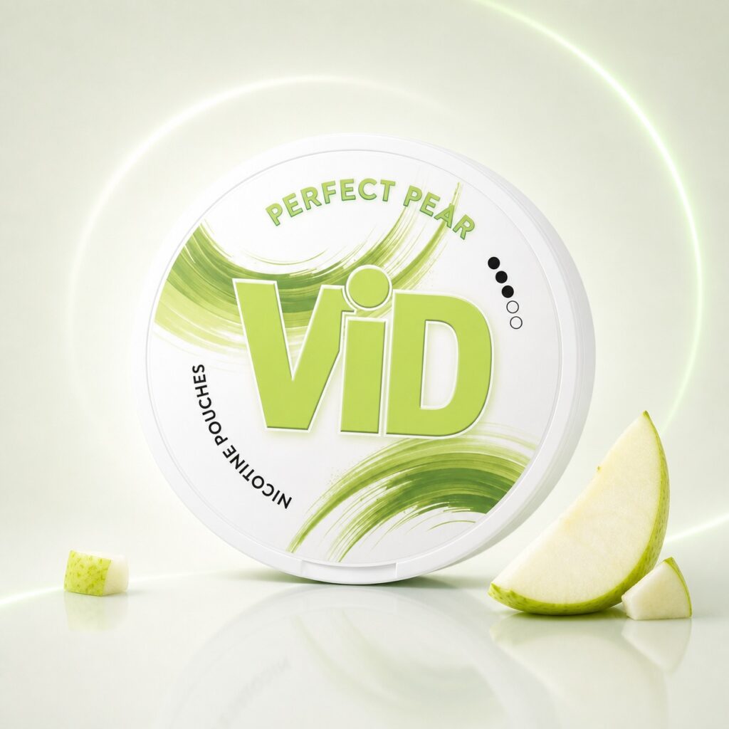 ViD Perfect Pear 7.2mg Nicotine Pouches — 7.2mg nicotine per pouch, slim format, 20 pouches