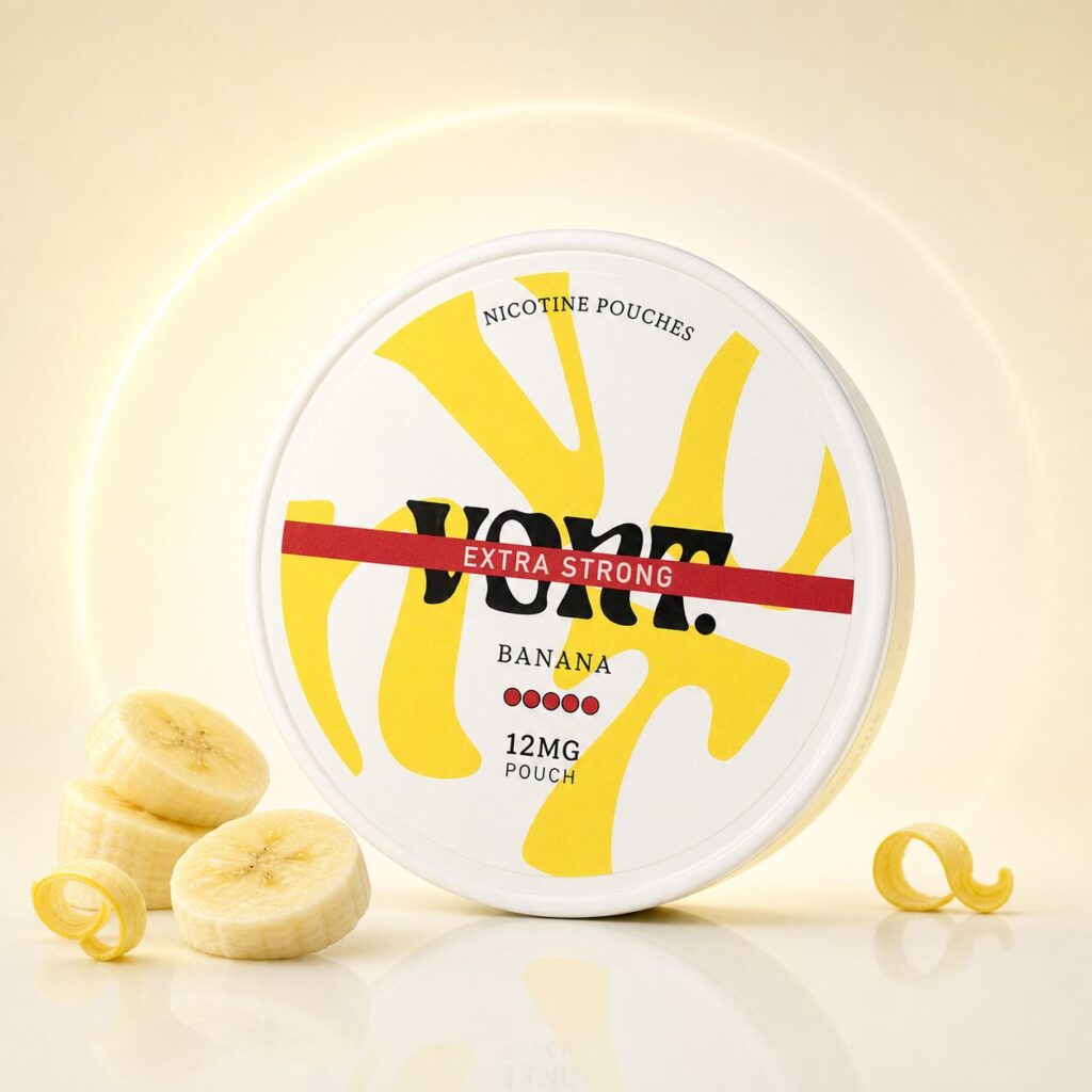 Vont Banana Extra Strong 12mg — 12mg nicotine per pouch, slim format, 20 pouches