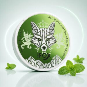 White Fox Peppered Mint 14.3mg — 14.25mg nicotine per pouch, slim format, 20 pouches