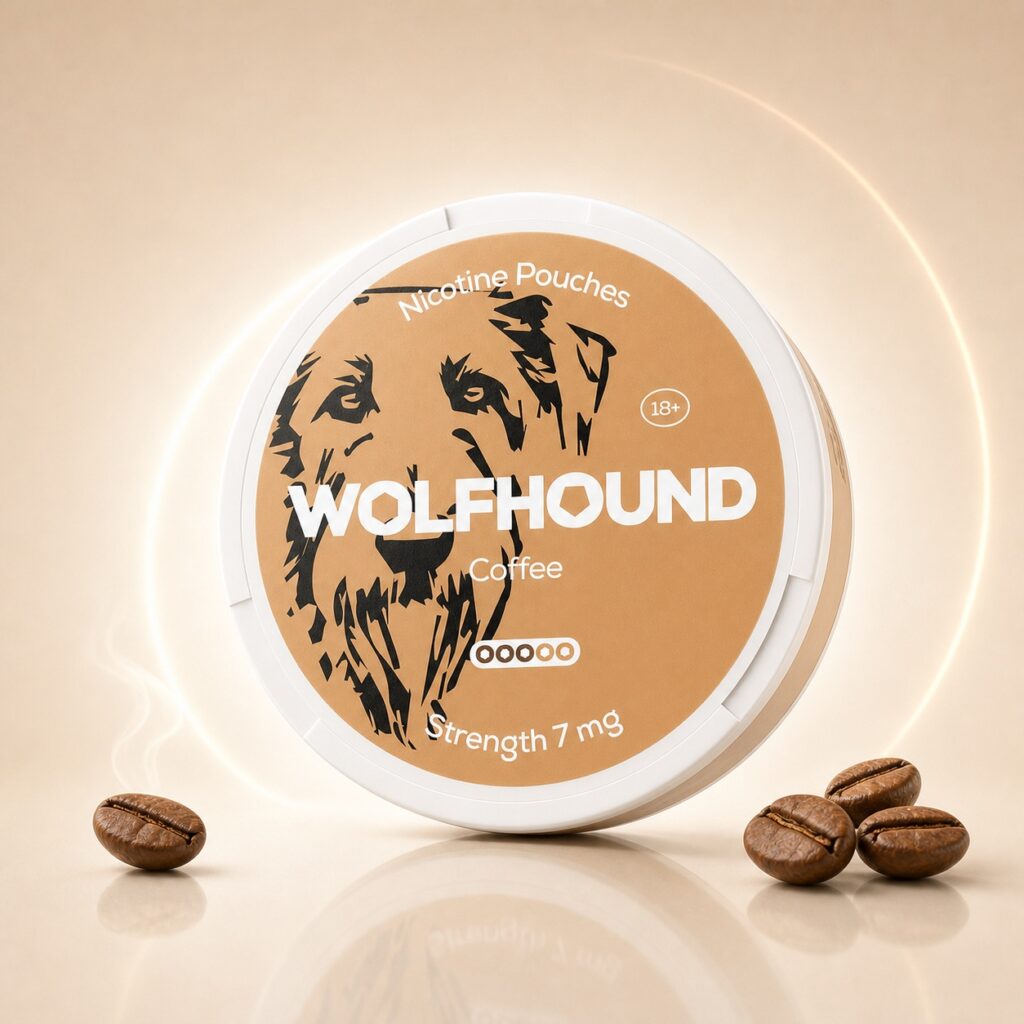 Wolfhound Coffee 7mg Nicotine Pouches — 7mg nicotine per pouch, slim format, 20 pouches