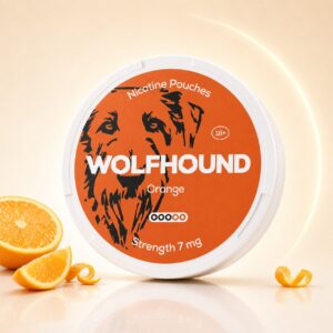Wolfhound Orange 7mg Nicotine Pouches — 7mg nicotine per pouch, slim format, 20 pouches