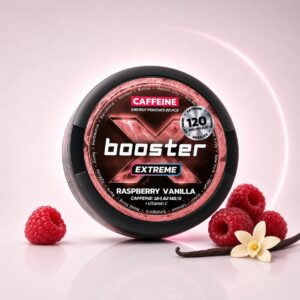 X-Booster Raspberry Vanilla 120mg Nicotine Pouches — 120mg nicotine per pouch, slim format, 20 pouches