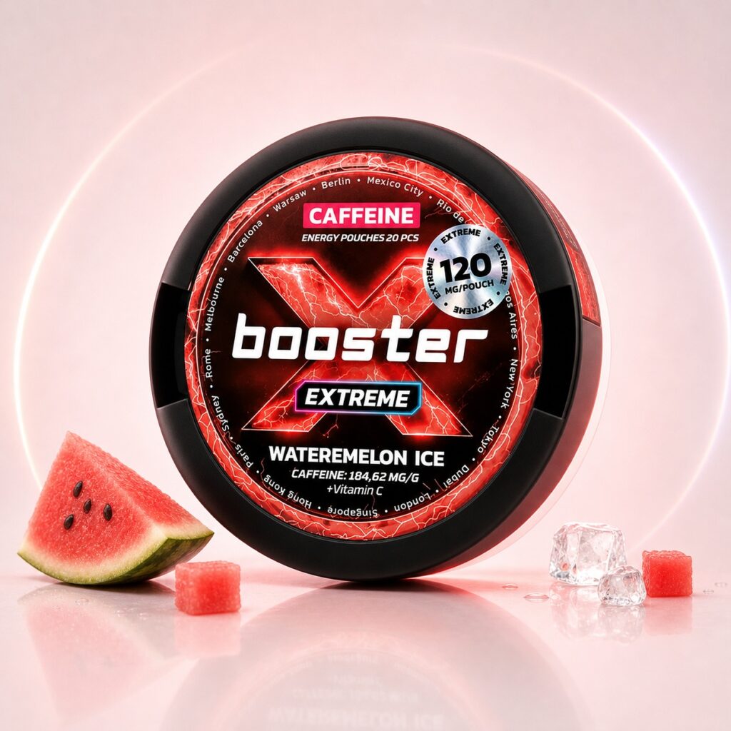 X-Booster Watermelon Ice 120mg Nicotine Pouches — 120mg nicotine per pouch, slim format, 20 pouches