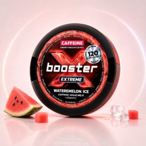 X-Booster Watermelon Ice 120mg Nicotine Pouches — 120mg nicotine per pouch, slim format, 20 pouches