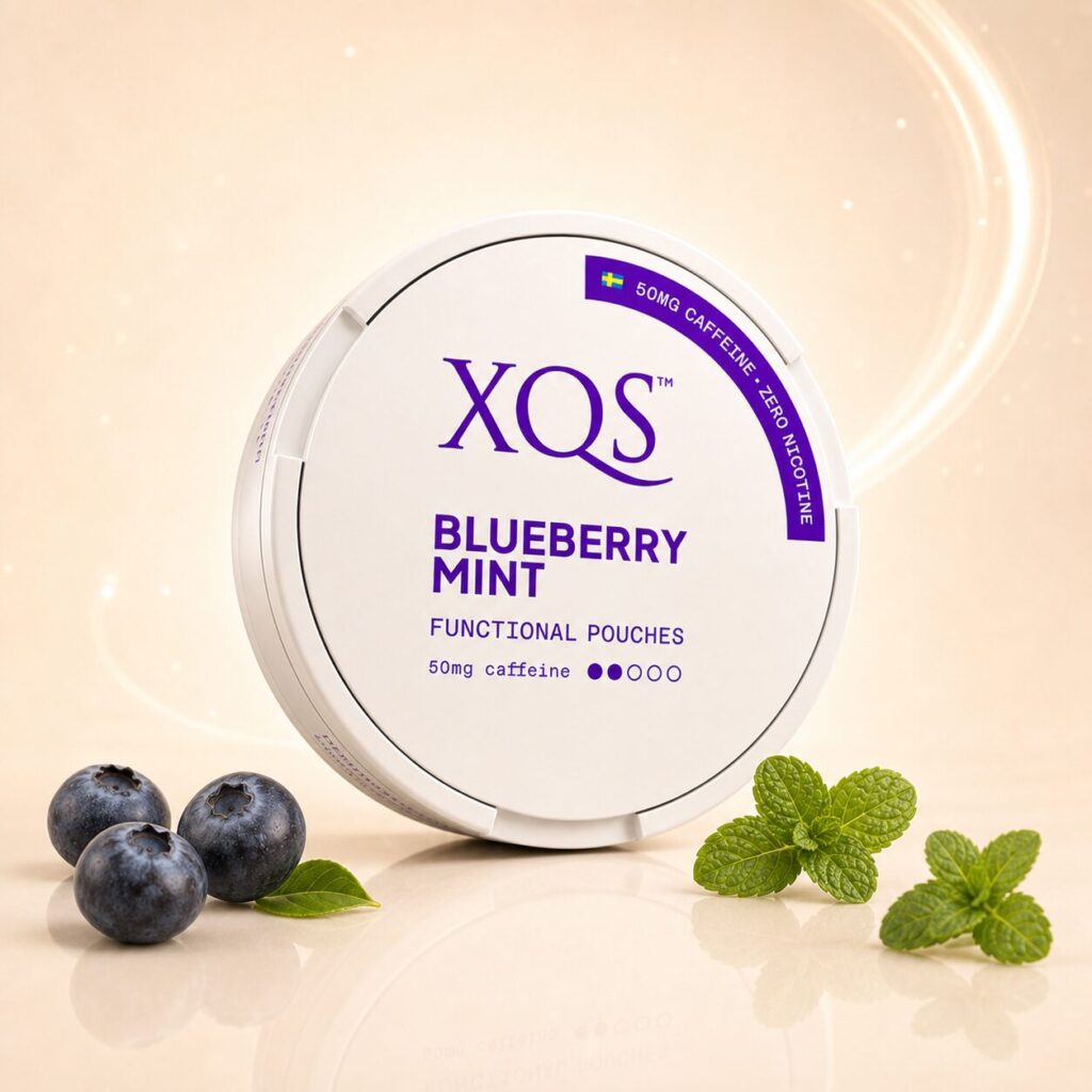 XQS Blueberry Mint 50mg caffeine pouch tin