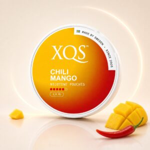 XQS Chili Mango 9.6mg Nicotine Pouches — 9.6mg nicotine per pouch, slim format, 20 pouches