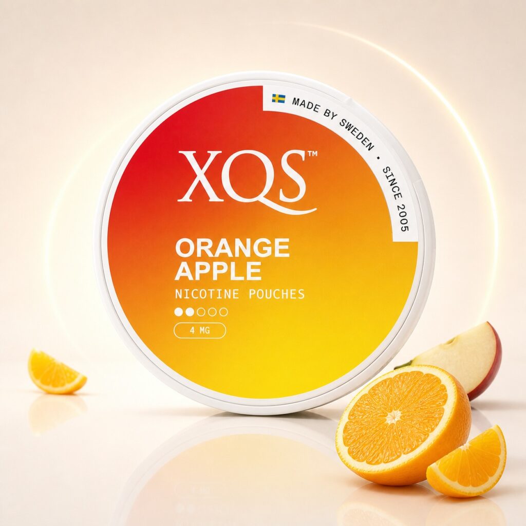 XQS Orange Apple 4mg Nicotine Pouches — 4mg nicotine per pouch, slim format, 20 pouches