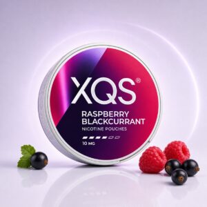 XQS Raspberry Blackcurrant 10mg Nicotine Pouches — 10mg nicotine per pouch, slim format, 20 pouches