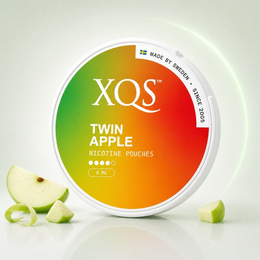 XQS Twin Apple 8mg Nicotine Pouches — 8mg nicotine per pouch, slim format, 20 pouches