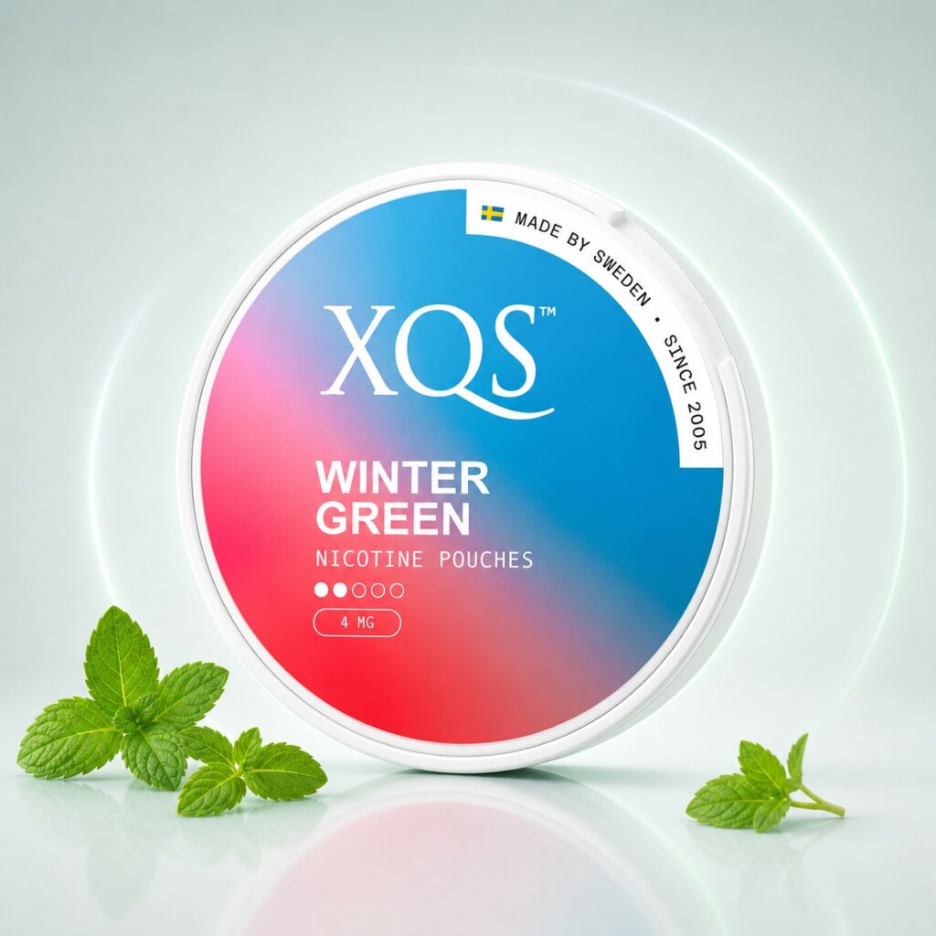 XQS Wintergreen 4mg Nicotine Pouches — 4mg nicotine per pouch, slim format, 20 pouches
